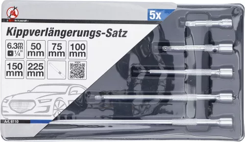 BGS DIY 5 részes 1/4"-os "Wobble" hosszabító szár készlet dugókulcshoz, billenő fejjel (BGS 6110)