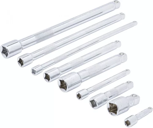 BGS DIY 9 részes 1/4", 3/8", 1/2"-os hosszabító szár készlet dugókulcshoz, billenő fejjel (BGS 6113)