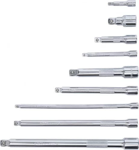 BGS DIY 9 részes 1/4", 3/8", 1/2"-os hosszabító szár készlet dugókulcshoz, billenő fejjel (BGS 6113)