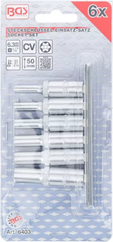 BGS technic 6 darabos 1/4" Hosszított belső torx (E-Type) készlet, E4 - E10 (BGS 6403)