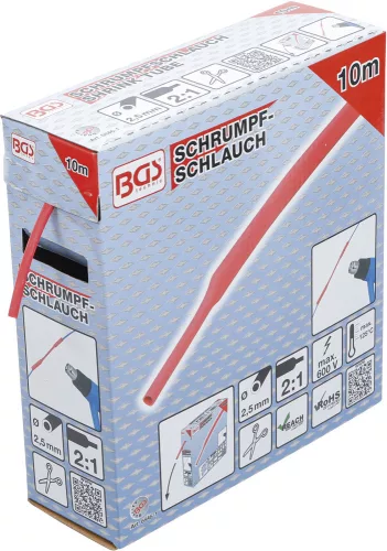 BGS technic Zsugortömlő-doboz | piros | Ø 2,5 mm | 10 m (BGS 6846-1)