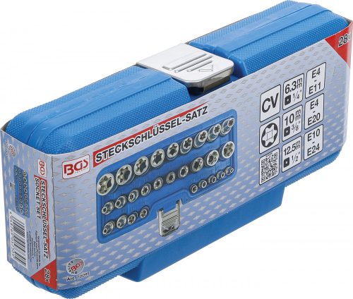 BGS technic Dugókulcs-készlet, E-profil | 6,3 mm (1/4") / 12,5 mm (1/2") meghajtás | E4 - E24 | 28 db. (BGS 70099)