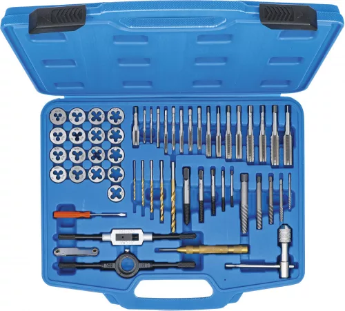 BGS technic Menetfúró és menetmetsző készlet "coll" méretekkel 1/4"-1/2"  56 darabos (BGS 70105)