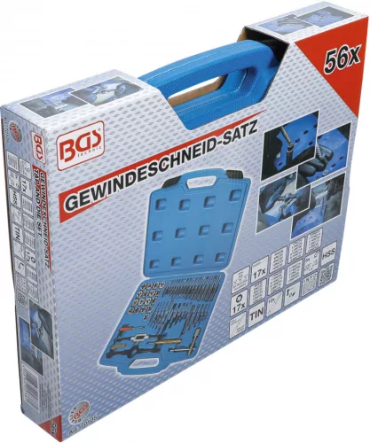BGS technic Menetfúró és menetmetsző készlet "coll" méretekkel 1/4"-1/2"  56 darabos (BGS 70105)