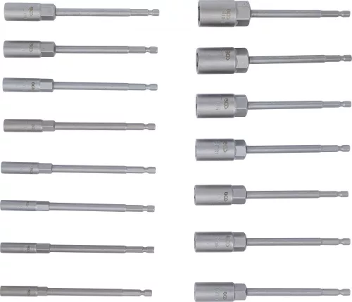 BGS technic Fúrógépbe fogható dugókulcs készlet, hatszög, extra hosszú, 1/4", 5,5-19 mm, 15 darabos (BGS 70147)