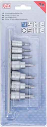 BGS technic Sérült csavarkiszedő készlet, 1/4" / 3/8", Torx, T10-T40, 7 darabos (BGS 7098)