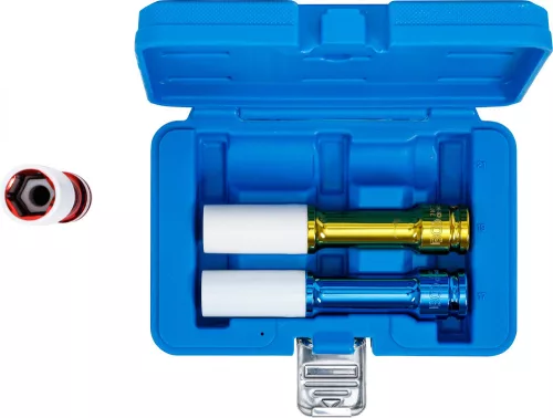 BGS technic Extra hosszú gépi kerékcsavar dugókulcs készlet alufelnihez, 1/2”, 17–21 mm, 150 mm, 3 részes (BGS 7100)