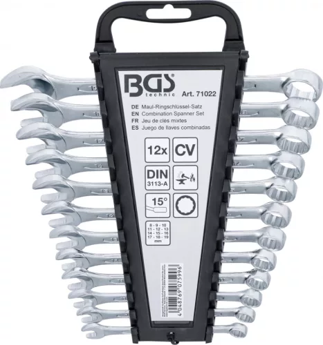 BGS technic Csillag-villáskulcs készlet, 8–19 mm, 12 részes, fali tartóban (BGS 71022)