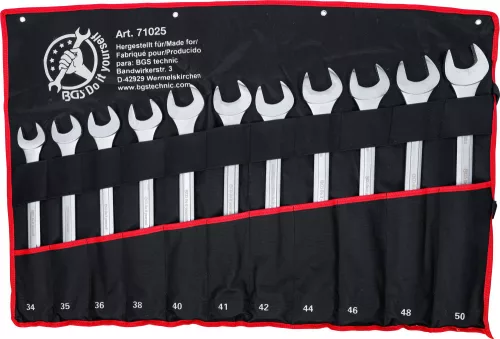 BGS DIY Csillag-villáskulcs készlet, 34–50 mm, 11 részes, feltekerhető tartóban XXL (BGS 71025)