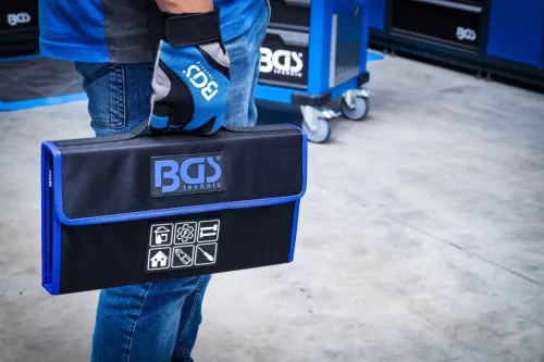 BGS technic Szerszámkészlet, 43 részes, 1/4" dugókulcsokkal, hajlítható fejű racsnival és VDE csavarhúzóval, táskában (BGS 7106)