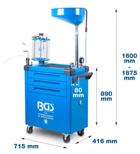 BGS technic Mobil olajcsere állomás 70 l, olajszűrőkulcs-készlettel és 3 fiókos műhelykocsival (BGS 7119)