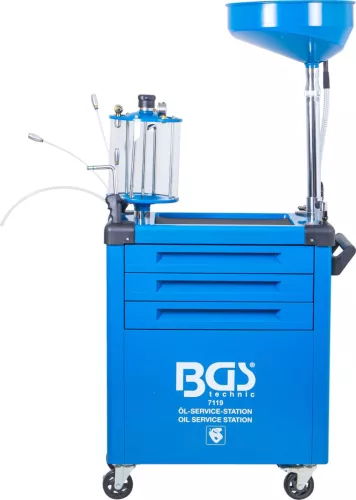 BGS technic Mobil olajcsere állomás 70 l, olajszűrőkulcs-készlettel és 3 fiókos műhelykocsival (BGS 7119)