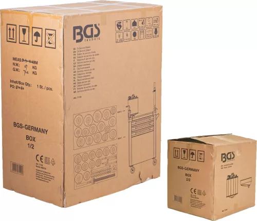 BGS technic Mobil olajcsere állomás 70 l, olajszűrőkulcs-készlettel és 3 fiókos műhelykocsival (BGS 7119)