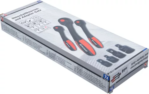 BGS DIY Racsni- és adapterkészlet 1/4”, 3/8” és 1/2” meghajtással, 72 fogas, 7 részes, CrV acél (72122)
