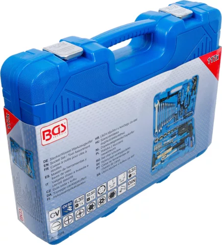 BGS technic Dugókulcs- és kéziszerszám készlet 1/4”–1/2”, 90 fogas finom racsnikkal, 117 részes (BGS 7275)