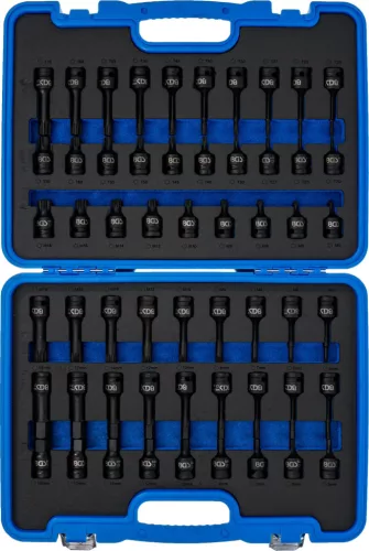 BGS technic Gépi pneumatikus bit dugókulcs készlet 1/2”, HEX–Torx–XZN profilokkal, 42–78 mm, 56 részes (BGS 7298)