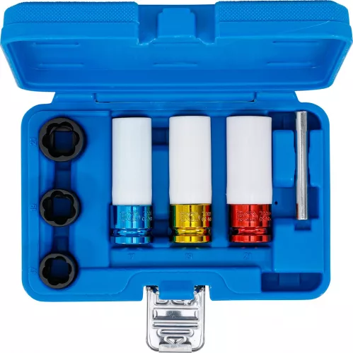 BGS technic Légkulcsfej- és spirálbites dugókulcsbetét-készlet | 12,5 mm (1/2") | 17 - 21 mm | 7 darabos (74297)