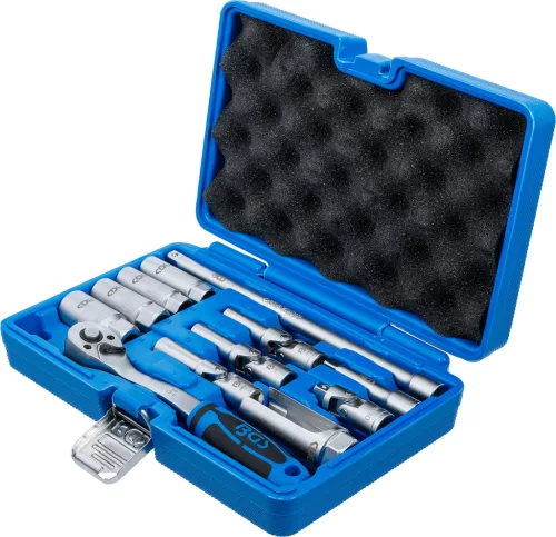 BGS technic Gyertyakulcs készlet gyújtó- és izzítógyertyákhoz, 3/8", 12 részes, csuklós fejekkel, CrV (BGS 74404)