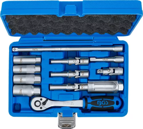 BGS technic Gyertyakulcs készlet gyújtó- és izzítógyertyákhoz, 3/8", 12 részes, csuklós fejekkel, CrV (BGS 74404)