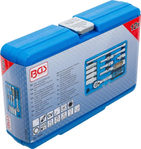 BGS technic Gyertyakulcs készlet gyújtó- és izzítógyertyákhoz, 3/8", 12 részes, csuklós fejekkel, CrV (BGS 74404)