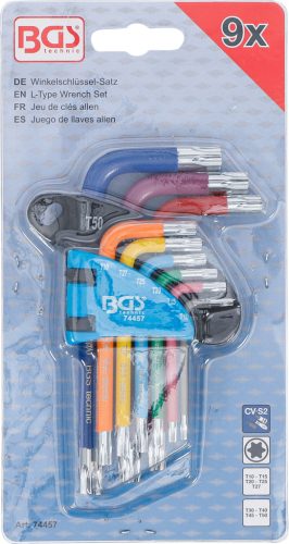 BGS technic Derékszögű kulcs készlet | több színű | rövid | T-profil (Torx) T10 - T50 | 9 darabos (BGS 74457)