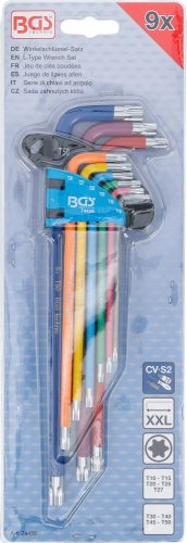 BGS technic Derékszögű kulcs készlet | több színű | extra hosszú | T-profil (Torx) T10 - T50 | 9 darabos (BGS 74459)