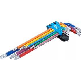   BGS technic Derékszögű kulcs készlet | több színű | extra hosszú | T-profil (Torx) furattal és gömbfejjel T10 - T50 | 9 darabos (74465)