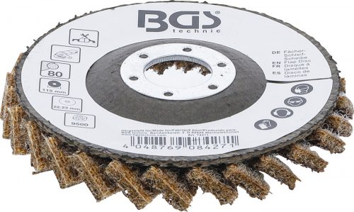BGS technic Legyező alakú csiszolótárcsa | Flíz | Ø 115 mm | 80-as szemcsefinomság (BGS 74471)