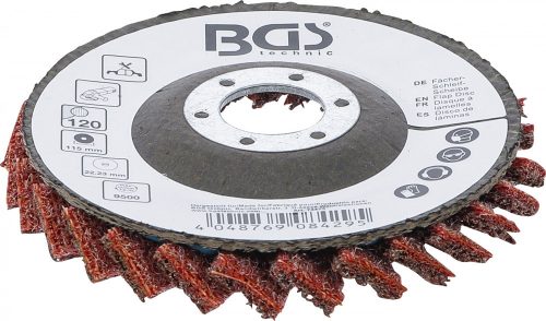 BGS technic Legyező alakú csiszolótárcsa | Flíz | Ø 115 mm | 120-as szemcsefinomság (BGS 74473)
