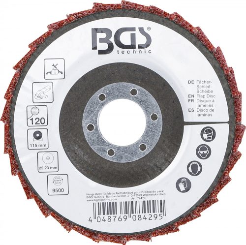 BGS technic Legyező alakú csiszolótárcsa | Flíz | Ø 115 mm | 120-as szemcsefinomság (BGS 74473)