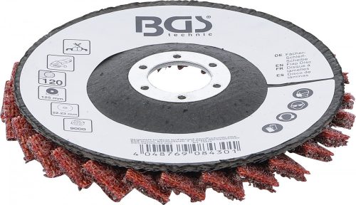 BGS technic Legyező alakú csiszolótárcsa | Flíz | Ø 125 mm | 120-as szemcsefinomság (BGS 74474)
