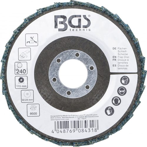 BGS technic Legyező alakú csiszolótárcsa | Flíz | Ø 115 mm | 240-as szemcsefinomság (BGS 74475)