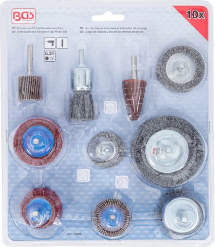 BGS technic Drótkefe- és lamellás csiszoló kerék készlet | 10 darabos (74499)