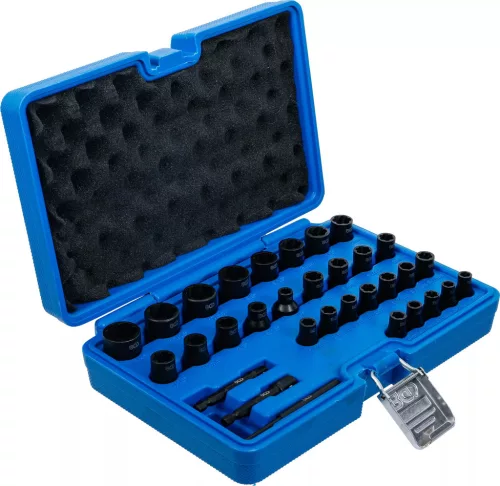 BGS technic Spirálbites dugókulcskészlet /csavarkiszedő | 6,3 mm (1/4") / 10 mm (3/8") | Metrikus és coll méretek | 32 darabos (74560)
