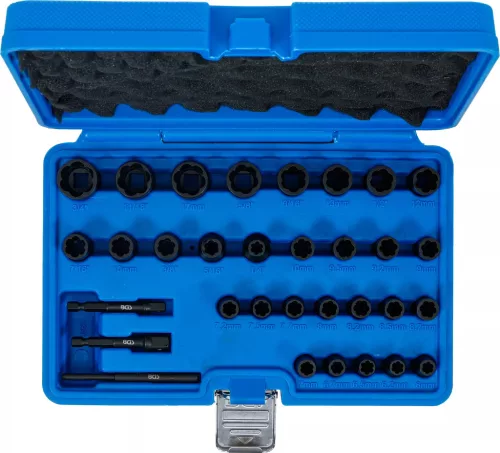 BGS technic Spirálbites dugókulcskészlet /csavarkiszedő | 6,3 mm (1/4") / 10 mm (3/8") | Metrikus és coll méretek | 32 darabos (74560)
