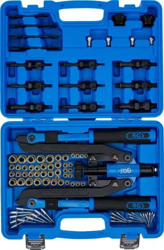 BGS technic Popszegecs- és szegecsanya húzó fogó készlet, Ø3,2–6,4 mm / M4–M12, hosszú karos (BGS 74579)