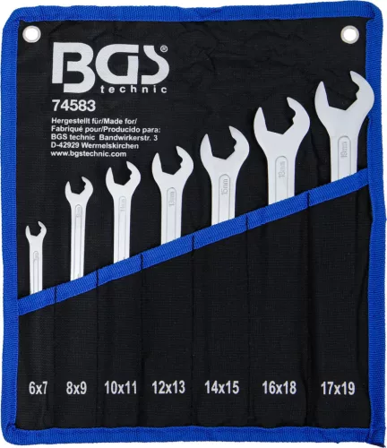 BGS technic Villáskulcs készlet racsnis funkcióval, extra lapos, 6–19 mm, 7 részes, CrMo, tartótokban (BGS 74583)