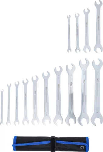 BGS technic Villáskulcs készlet speciális mechanikai racsnis pofával, extra lapos, 6–24 mm és colos 1/4”–3/4”, 14 részes (BGS 74584)