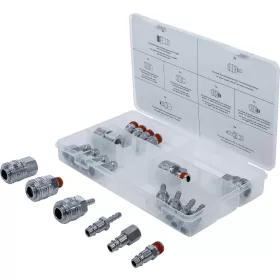   BGS technic Pneumatikus gyorscsatlakozó és csatlakozódugó készlet 1/4” BSPT, krómozott acél, 21 részes (BGS 74676)