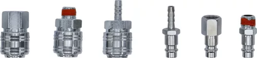 BGS technic Pneumatikus gyorscsatlakozó és csatlakozódugó készlet 1/4” BSPT, krómozott acél, 21 részes (BGS 74676)