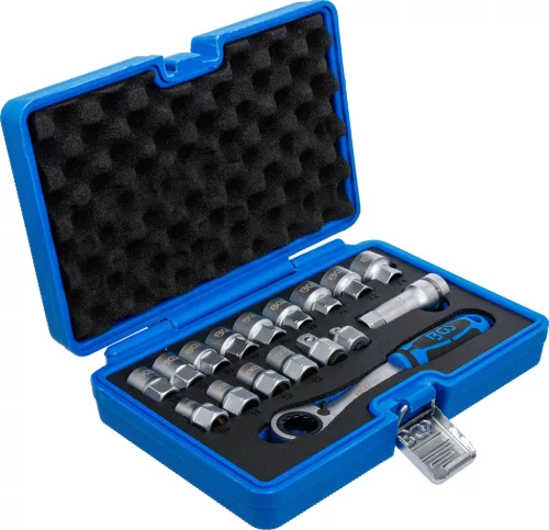BGS technic Dugókulcs készlet átmenő racsnival, Gear Lock többprofilos fejekkel, 10–24 mm, 17 részes (BGS 74712)
