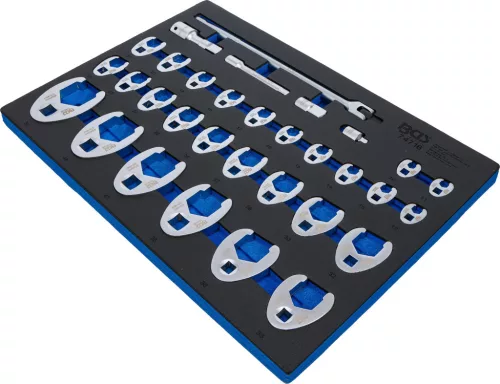 BGS technic Hollander kulcs készlet cső- és hidraulika csatlakozásokhoz, 10–50 mm, 32 részes (BGS 74716)