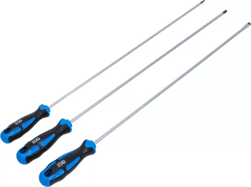 BGS technic Extra hosszú csavarhúzó készlet 450 mm-es pengével, lapos, PH2 és Torx T15, 3 részes (BGS 74738)