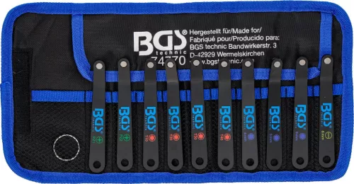BGS technic Extra lapos csavarhúzó bit készlet szűk helyekhez, Torx, PZ, lapos és imbusz profilokkal, 10 részes (BGS 74770)
