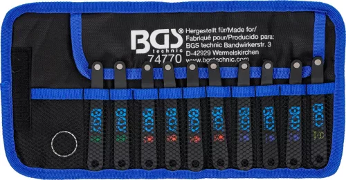 BGS technic Extra lapos csavarhúzó bit készlet szűk helyekhez, Torx, PZ, lapos és imbusz profilokkal, 10 részes (BGS 74770)