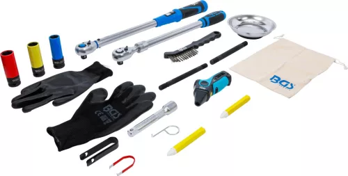 BGS technic Kerékcsere szervizkészlet 1/2”, 40–210 Nm nyomatékkulccsal és 17–21 mm felnikímélő gépi dugókulcsokkal, 18 részes (BGS 7535)