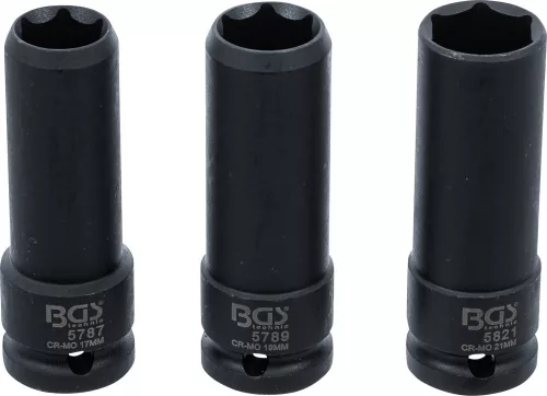 BGS technic Speciális, levegős dugókulcsbetét-készlet, 1/2", 17 / 19 / 21 mm, 3 darabos (80003)