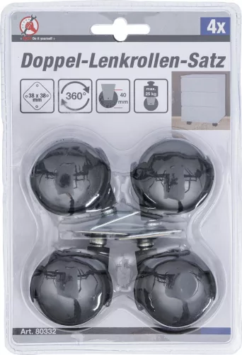 BGS DIY 4 részes körbe forgó, dupla kerekű görgö készlet, 40mm (BGS 80332)