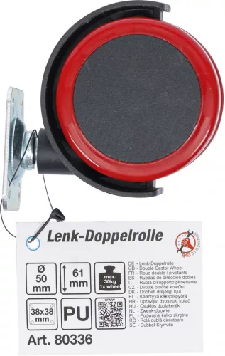 BGS DIY Dupla kerekű, piros-fekete, önbeálló görgő, 50 mm (BGS 80336)