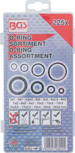 BGS technic O-gyűrű készlet , 225 részes, 3-22mm (BGS 8044)